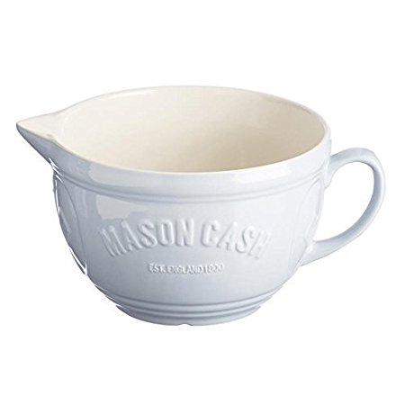 Mason Cash Bakewell Stoneware Batter Bowl, 9-3/4-Inches by 7-1/2-Inches by 5-Inches, Light Blue, Soft Cream