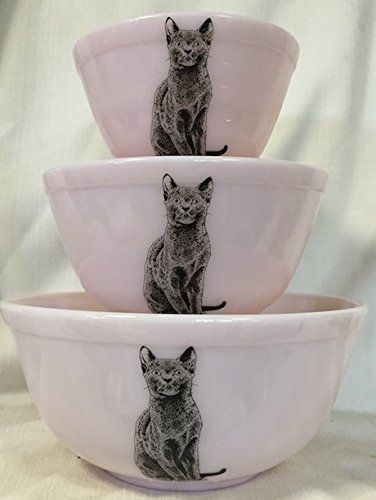 Mixing Nesting Bowls Set of 3 - American Made - Mosser - Crown Tuscan Pink Milk Glass w/Black Cat
