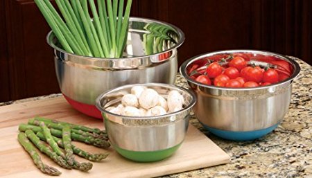 Cookpro 797 Steel Mixing Bowl 3pc Set Colorful Non Skid Base by Cook Pro