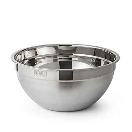 Stainless Steel Mixing Bowl - 5qt - Flat Bottom Non Slip Base, Retains Temperature, Dishwasher Safe - By Bovado USA