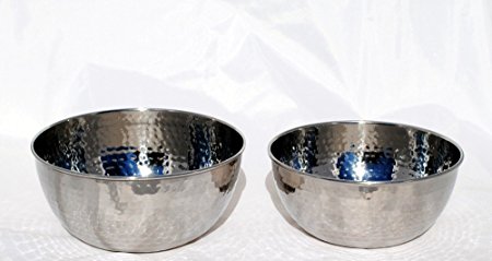 Set of 2 hammered prep and cook and mixing bowls stainless steel