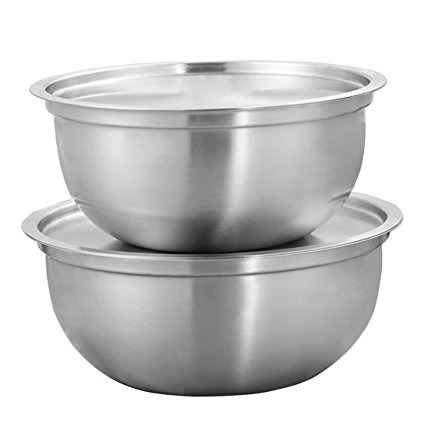 Onlycooker 18/10 Stainless Steel Mixing Bowl Set with Lids by Nesting Bowl Set for Cooking, Storage, Baking, Salad, Food Preparation Polished Matte Finish (Set of 2) Size 2.5 Quart, 3 Quart