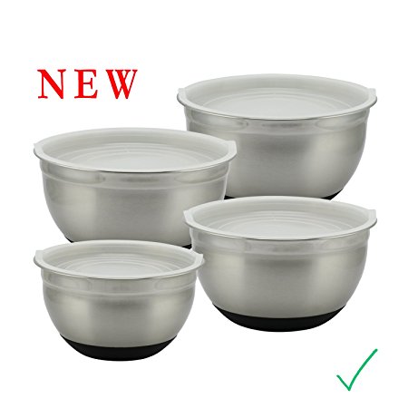 Stainless Steel Mixing Bowl Set - Large Nesting Bowls With Lids and Non Slip Bases. 4 pcs 6/5/4/3 Quarts. SALE - By DiSavvy.