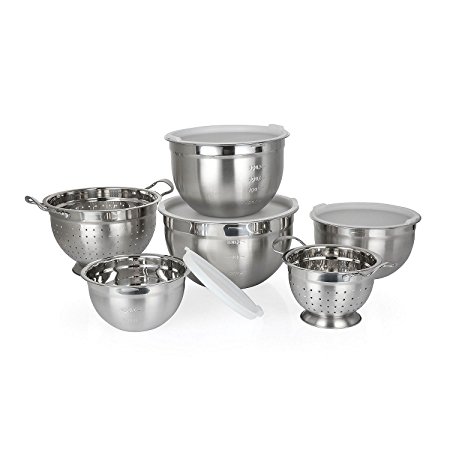 10 Piece Stainless Steel Mixing Bowl Set with Colander and Lids