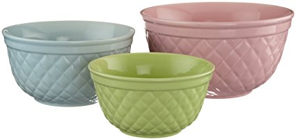 DII Quilted Pastels Stoneware Mixing Bowl, Set of 3