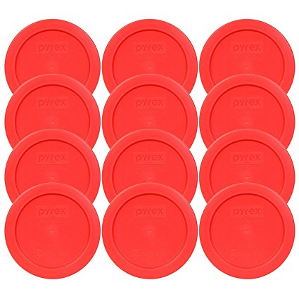 Pyrex 2 Cup Red Round Storage Lid/Cover #7200-PC for Glass Mixing Bowls - 12 Pack