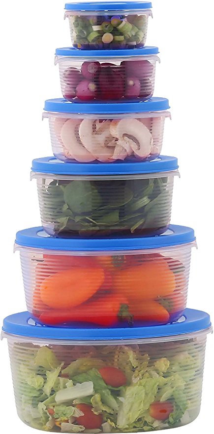 Milton Mixing Bowls with Lids- Airtight Food Storage Containers, BPA Free Plastic- Nesting Meal Prep Bowl set- (Set of 6) - Blue
