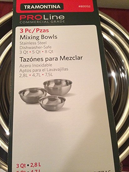 Tramontina Stainless Steel Mixing Bowls Set, 3 Pieces