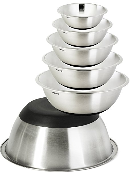 ChefLand Non Slip Stainless Steel Mixing Bowls 6-Piece Set With Silicone Base – Compact & Stackable Metal Whisking Bowls, Stylish Mirrored Exterior, Safe & Sturdy Design – Ideal For Cooking & Serving