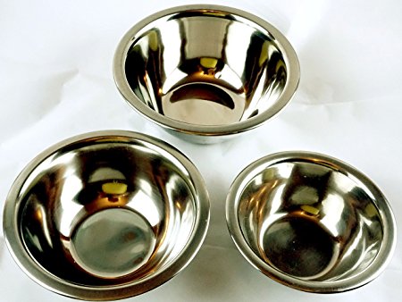 Kitchen Stainless Steel Mixing Bowls - 3 Piece Bowl Set For Prep - 7 inch, 6.25 inch, 5.25 inch