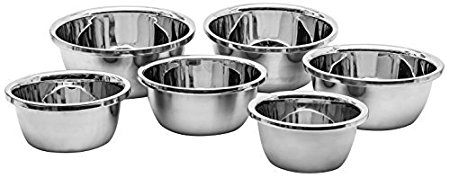 6 Piece Set Stainless Steel Flat Base Mixing Bowls - Hand of the Chef (6Pcs 1.16-1.7 - 2.22-2.9 - 3.7-4.2) Quart Polished Mirror Finish Easy Grip for Whisking Mixing Beating Nesting Stackable