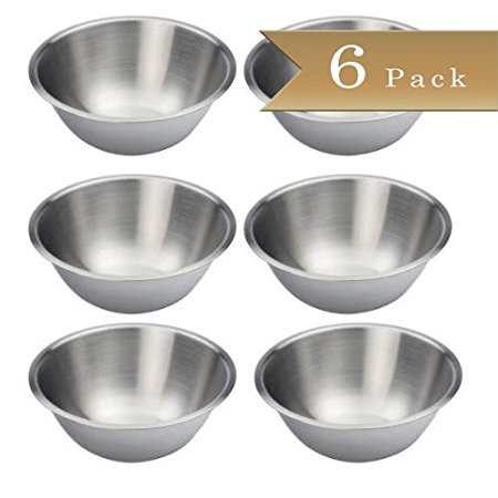 Set of 6 - Stainless Steel Mixing Bowls - 6.5