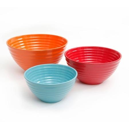 The Pioneer Woman 3 pc Ceramic Mixing Bowl Set (Flea Market (Orange/Red/Teal))