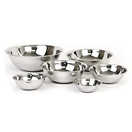 Dozenegg Set of 6 Standard Weight Mixing Bowls, Stainless Steel, Mirror Finish, 0.75, 1.5, 3, 4, 5, and 8 Qt. (Mixing Bowl Set Of 6)