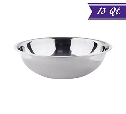 13 Quart Stainless Steel Mixing Bowl, Polished Mirror Finish Nesting Flat Base Bowl, Commercial Mixing Bowls / Prep Bowls by Tezzorio