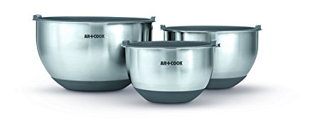 Art and Cook Stainless Steel Mixing Bowl Set with Airtight Lids, Charcoal
