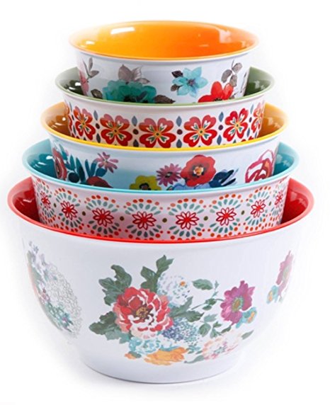 The Pioneer Woman 10-Piece Nesting Mixing Serving Bowl Set features Unique Vibrant Colors