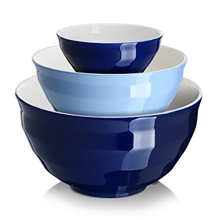 DOWAN Ceramic Mixing Bowls/Serving Bowl Set, Non-slip soft curve on the outside design of the bowls, 0.5 Qt - 2 Qt - 4.25 Qt - Cooking Supplies
