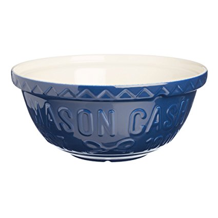 Mason Cash Varsity Ceramic Mixing Bowl, 4-1/4-Quarts, Navy Blue, Cream