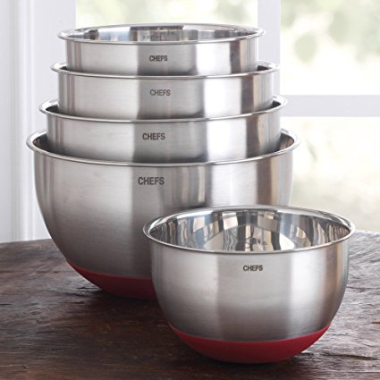 CHEFS Stainless-Steel Mixing Bowl Set with Non-Skid Silicone Bottom, 5 piece