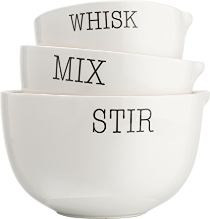 Set of 3 Kitchen Nesting Prep Bowls for Serving, Mixing, Whisking and Pouring – Made of Matte White Textured Stoneware with Spout for Salads, Cereal, Soup, Ice Cream, Pasta, Fruits, Everyday Bowls.