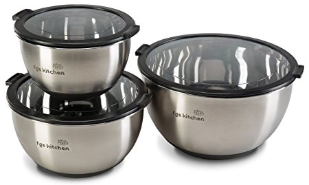 FGS Kitchen Stainless Steel Mixing Bowls with Transparent Lids