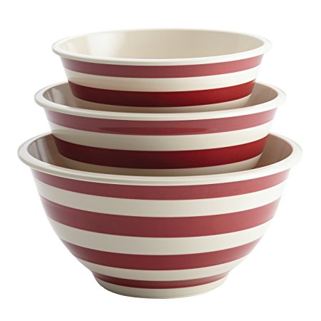Paula Deen Pantryware Melamine Mixing Bowl Set, 3-Piece, Striped Red