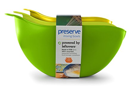 Preserve Nested Mixing Bowl Set Made from Recycled Plastic, Set of Three, Green and Yellow