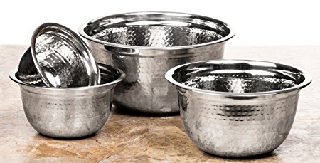 4 Pc Chef Quality Stainless Steel Mixing Bowls w/Hammered Look - Prep Bowls or Mixing Bowl Set w/Flat Rim & Base